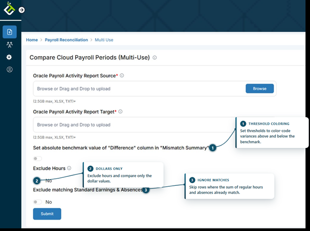 Payroll reconciliation comparison across multiple systems and runs